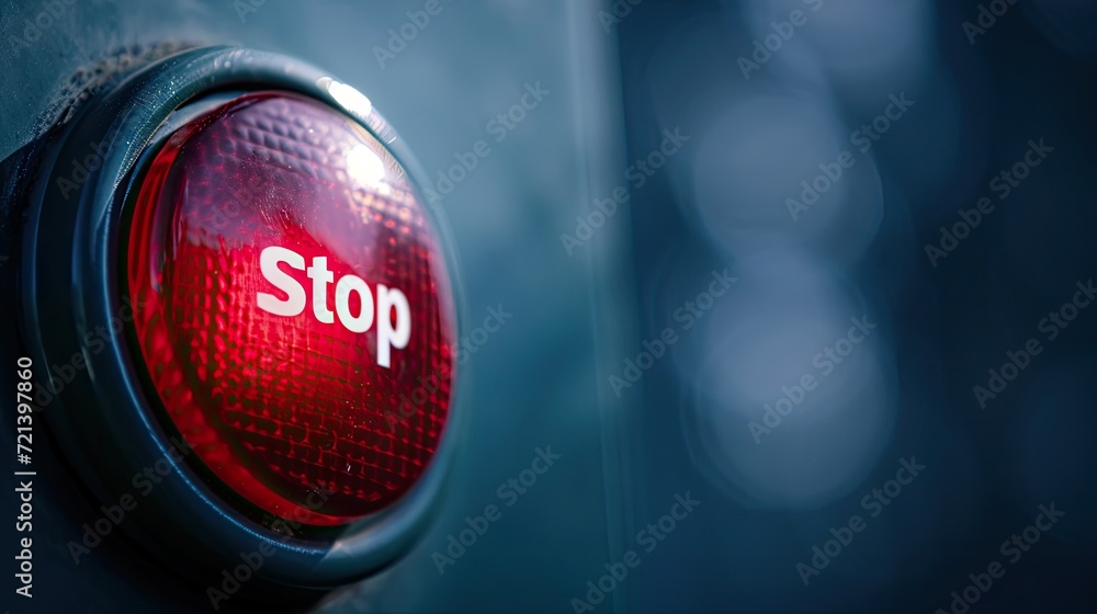 Poster red stop light with text stop on a dark background. conceptual image