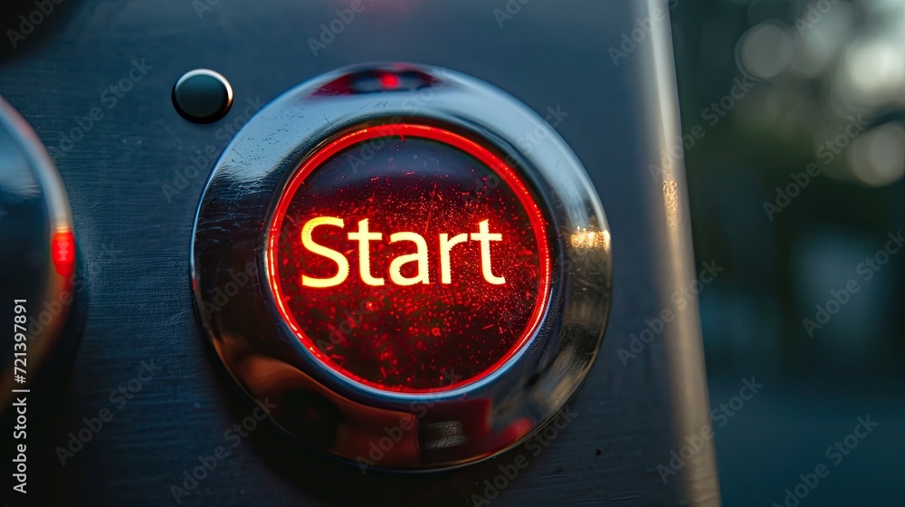 Poster start button on the car. red stop button on the car