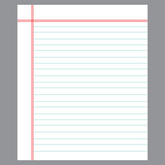 Blank notebook paper sheet with lines