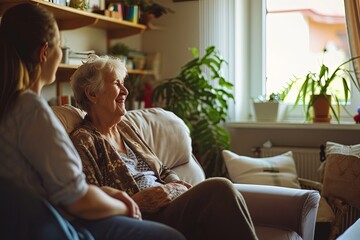 Fototapeta premium Caregiver assist the senior woman at the house,Elderly Wellness: In-Home Assistance with Caring Touch