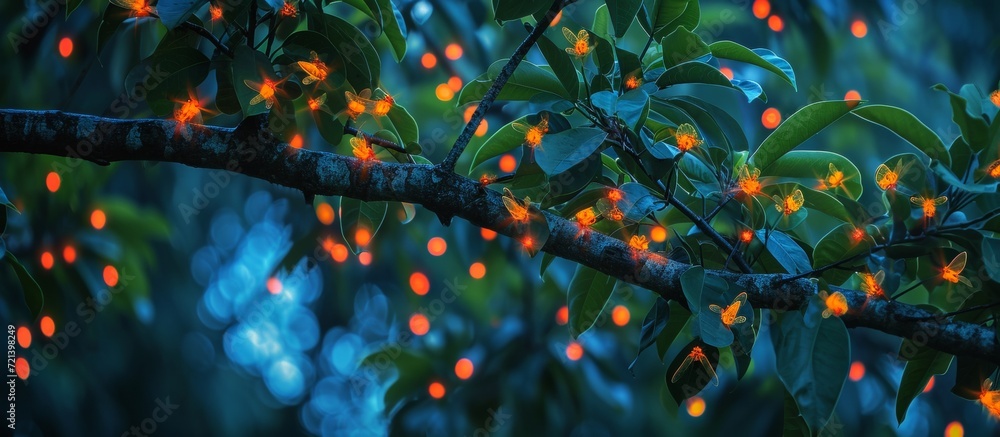 Poster mesmerizing lanternflies illuminating longan tree with their enchanting glow: a captivating display 