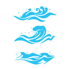 Fototapeta na wymiar set of blue ocean wave design. river flow sign and symbol.