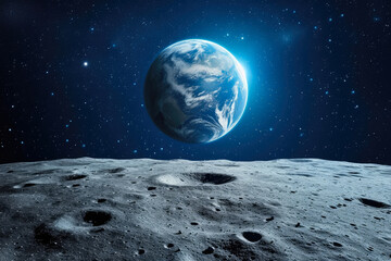 Celestial Serenity: Earth's Blue Beauty from the Moon