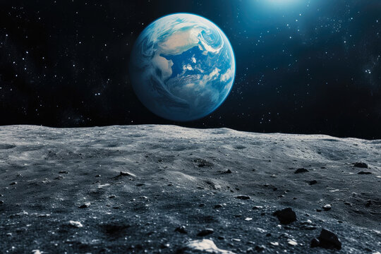 Beyond Boundaries: Earth's Brilliance on the Lunar Horizon © Andrii 
