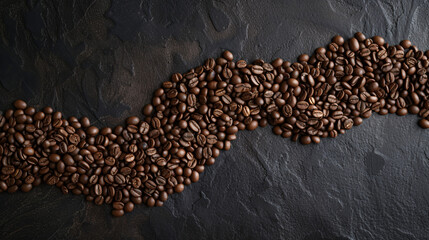 Wavy Trail of Coffee Beans on Dark Slate