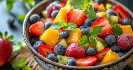 A Bowl of Fresh Fruit Salad with Strawberries, Perfect for a Healthy Breakfast or Dessert