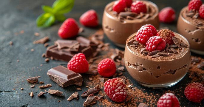 A Scrumptious Cocoa Dessert with Creamy Berry Accents and Chocolate Mousse