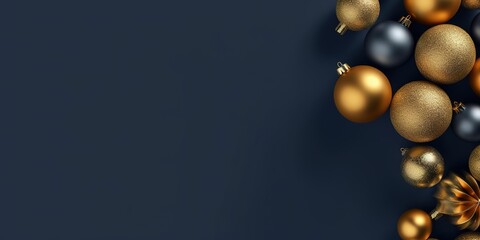 minimalistic design Luxury gold Christmas decorations on dark blue background. - Powered by Adobe