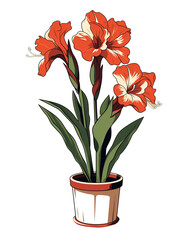 Illustration of gladiolus flower in a pot isolated on transparent background