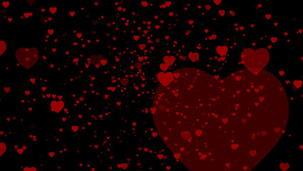 Red valentines day heart particles and sprinkles heart confetti for a holiday celebration on 14th February 2024. wallpaper background for ads or gifts wrap and web design and banners cards.