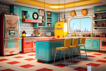 Retro kitchen with a vibrant pop art theme