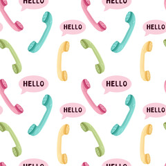 Vector pattern with telephone handsets and the word hello