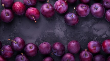 Fresh Purple Plums on Dark Stone Surface