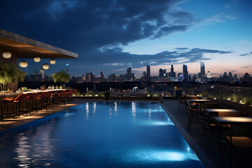 Rooftop Pool and Bar with Skyline Panorama