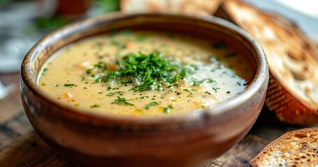 Wholesome Warmth - Enjoying the Homely Embrace of Soup and Bread in a Bowl