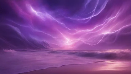 Rolgordijnen lightning over the sea  A wavy background in shades of purple, creating a sense of mystery and magic. The waves are sharp   © Jared