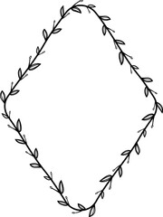 Rhombus shape Flower wreath frame leaf vector floral border picture frames Branch laurel botanical silhouette black elements decoration greeting wedding frames