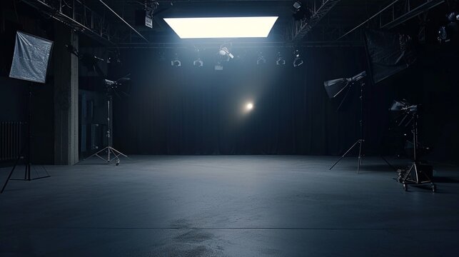 Empty studio room. Dark background. Abstract dark empty studio room texture. Product showcase spotlight background.