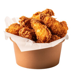 Fried chicken in paper bucket isolated on white background