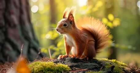 A Red, Adorable Squirrel in Its Natural Forest Habitat