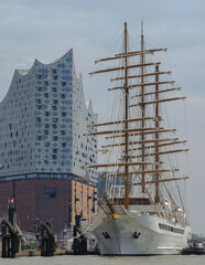 Luxury sailing yacht windjammer cruiseship cruise ship liner Spirit sail away under full sails from...