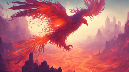 Enchanting Phoenix Soaring Through Fantasy Skies
