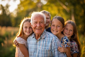 Fototapeta premium Happy Elderly with Grandchildren Smiling Senior with Loving Family