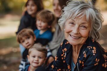 Fototapeta premium Happy Elderly with Grandchildren Smiling Senior with Loving Family