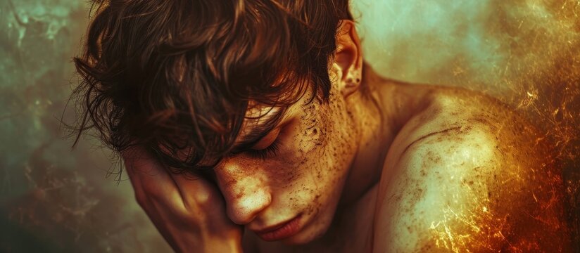 Captivating Image of a Young Man, Having a Heartache - A Depiction of the Young Man's Inner Turmoil and Heartache