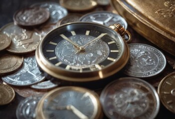 clock and stacks of coins : time - money