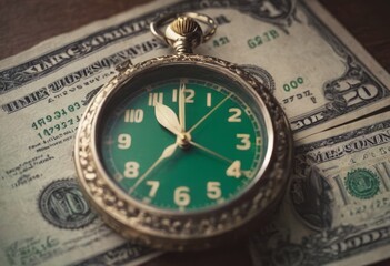 clock and stacks of coins : time - money