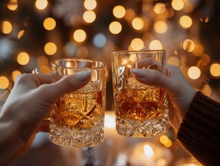 thai close up friends toasting whisky holiday party