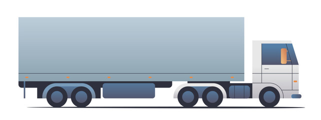 Simple cartoon truck with long trailer on isolated background. Flat delivery vehicle icon for infographic