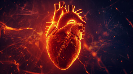 Human Heart on Orange Background: Medical Theme with Space for Text, Advertising, and Billboards