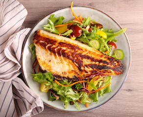 Fried sea bass fish fillet
