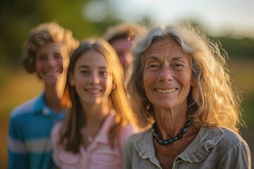 Happy Elderly with Grandchildren Smiling Senior with Loving Family