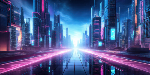 Futuristic Abstract Blue City: A Perspective in Digital Architecture