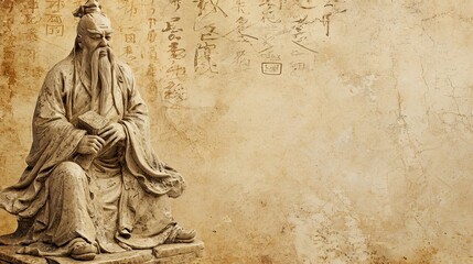 Antique Artistry: Laozi Illustration on Beige Background Texture