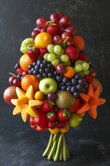 a bouquet shape creation made out garden fruits