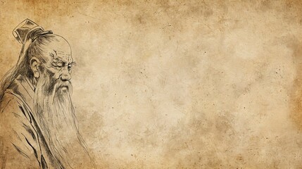 Vintage Wisdom: Laozi Illustration with Antique Paper Design With Blank Space