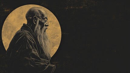Timeless Philosopher: Laozi Illustration on Black Backdrop