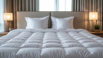An Invitation To Embrace Comfort: A King Size Mattress With Fluffy White Pillows, Perfect For Relaxation And Rest. Сoncept Luxury Staycation, Ultimate Comfort, Dreamy Slumber, Restful Retreat