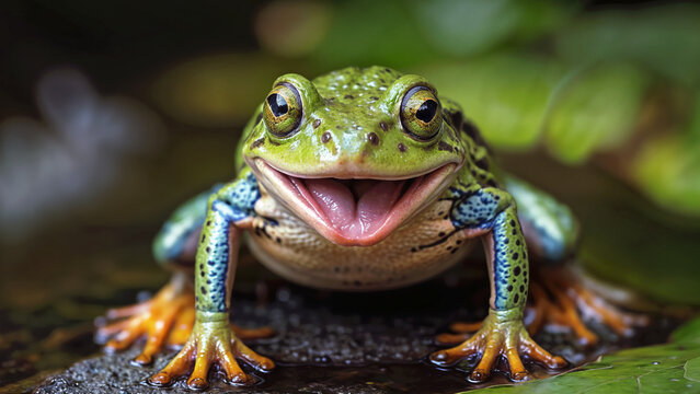 Smiling green frog. AI