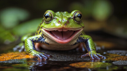 Obraz premium Smiling green frog. AI