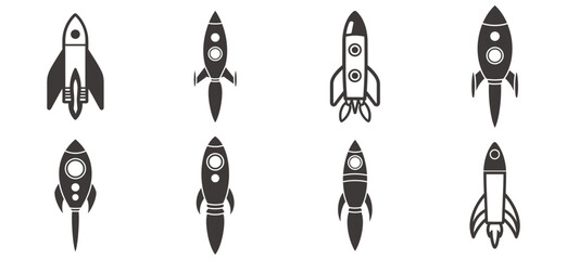 Rocket icons set. Space ship launch icon collection. Rocketship launch concept.