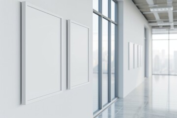 Fototapeta premium Minimalist Office Mockup Frame on Wall,Clean Workspace Mockup in Modern Office