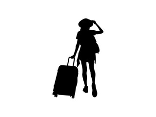 Female Traveler With Travel Bag icon vector. Female Traveler With Travel Bag vector design and illustration. Female Traveler With Travel Bag silhouette isolated white background