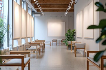 Minimalist Office Mockup Frame on Wall,Clean Workspace Mockup in Modern Office