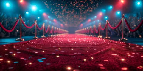 Tuinposter Captivating Red Carpet Event: Immersive Stage, Dazzling Lights, Enthusiastic Audience, Ample Room For Customization. Сoncept Adventure Travel, Wildlife Photography, Nature Landscapes © Ян Заболотний