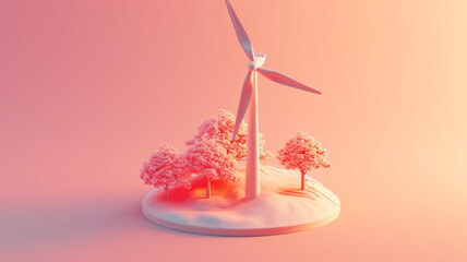 Wind power station in hills. Wind mill, Renewable wind energy, green and alternative eco energy concept. 3d icon.